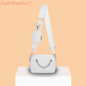 Embroidered Rhombic Lattice Chain Shoulder Bag with Small Purse