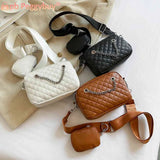 Embroidered Rhombic Lattice Chain Shoulder Bag with Small Purse