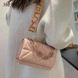 Embossed Wide Strap Flap Shoulder Bag for Weekend Vacation
