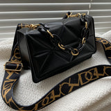 Embossed Chain Shoulder Bag Wide Strap Flap Messenger Bag