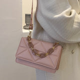 Embossed Chain Shoulder Bag Wide Strap Flap Messenger Bag
