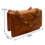 Embossed Chain Shoulder Bag Wide Strap Flap Messenger Bag