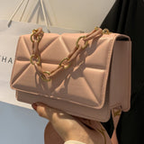 Embossed Chain Shoulder Bag Wide Strap Flap Messenger Bag