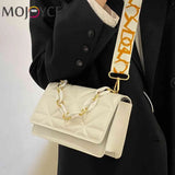 Embossed Chain Shoulder Bag with Wide Strap for Weekend Vacation
