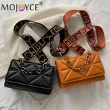 Embossed Chain Shoulder Bag with Wide Strap for Weekend Vacation