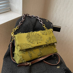 Canvas Shoulder Purse Handbag Tassel Crossbody Bag for Women