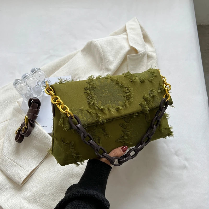 Canvas Shoulder Purse Handbag Tassel Crossbody Bag for Women