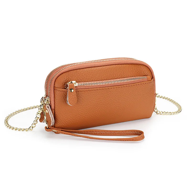 Cowhide Crossbody Phone Sling Bag Large Capacity Zipper Clutch Purse