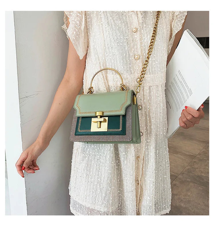 Chain Tote Bag Contrast Women Messenger Bag Flap Lady Handbag Crossbody Shoulder