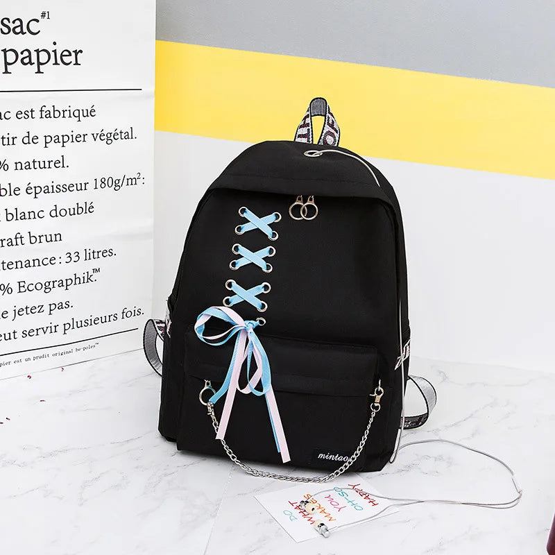 Chain USB Canvas Backpack Teenager Girls Backpacks Women Student