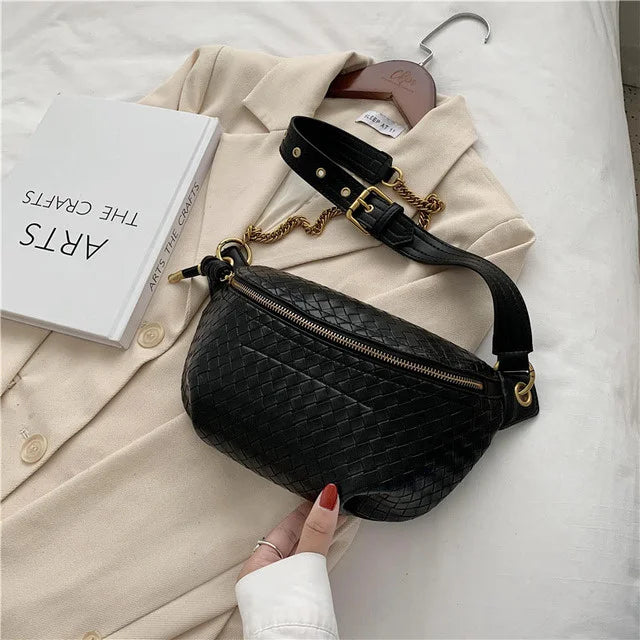 Chain Waist Bag Women Leather Fanny pack Crossbody Chest pack Mini Waist Belt Ba