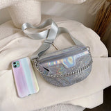 Leather Waist Pack Crossbody Chest Bags Bright Diamonds Female Belt Bag