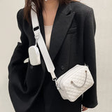Embroidered Rhombic Lattice Women Crossbody Bag with Small Purse