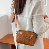 Embroidered Rhombic Lattice Women Crossbody Bag with Small Purse
