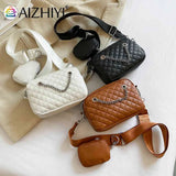 Embroidered Rhombic Lattice Crossbody Bag with Small Purse