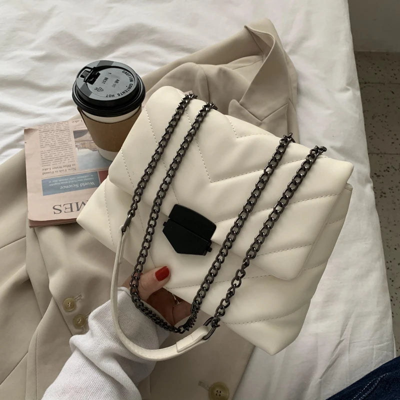 Chain Women Shoulder Bag Quilted Handbags Pu Leather Crossbody Bag
