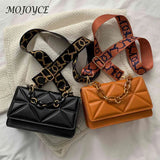 Women Underarm Bags Wide Strap Flap Messenger Bag Embossed Casual Portable Solid