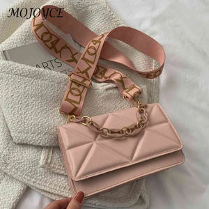 Women Underarm Bags Wide Strap Flap Messenger Bag Embossed Casual Portable Solid