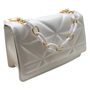 Women Underarm Bag Wide Strap Flap Small Square Embossed Solid