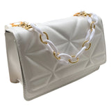 Women Underarm Bag Wide Strap Flap Small Square Embossed Solid