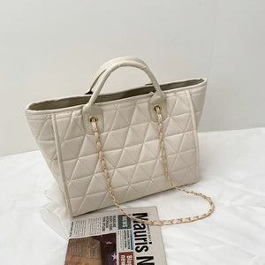 Women's Diamond Lattice Tote Bag Large Capacity PU Leather Crossbody Bag