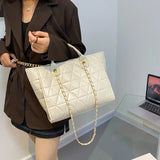 Women's Diamond Lattice Tote Bag Large Capacity PU Leather Crossbody Bag