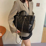 Women's Diamond Lattice Tote Bag Large Capacity PU Leather Crossbody Bag