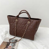 Women's Diamond Lattice Tote Bag Large Capacity PU Leather Crossbody Bag