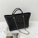 Women's Diamond Lattice Tote Bag Large Capacity PU Leather Crossbody Bag