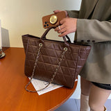 Women's Diamond Lattice Tote Bag Large Capacity PU Leather Crossbody Bag