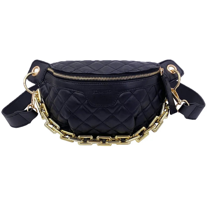 Chain Chest Bag Women Lattice Messenger Bag Saddle Bag Handbag