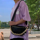 Chain Chest Bag Women Lattice Messenger Bag Saddle Bag Handbag