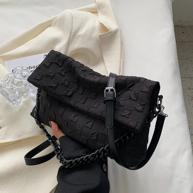 Vintage Small Shoulder Bag Women Fold Over Handbags Tote Bag with Chains