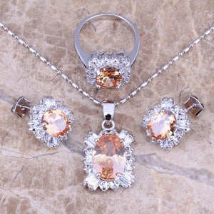 Champagne Morganite CZ Silver Plated Jewelry Set S0080