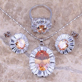 Champagne Morganite CZ Silver Plated Jewelry Set - Size 6 7 8 9 10