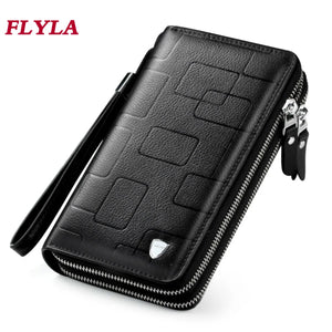 Men's Leather Wallet Double Zipper Multi-card Business Mobile Phone Clutch