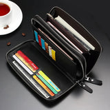 Men's Leather Wallet Double Zipper Multi-card Business Mobile Phone Clutch