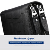 Men's Leather Wallet Double Zipper Multi-card Business Mobile Phone Clutch