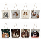Charles Spaniel Dog Print Handbags Thick Rope Shoulder Bag