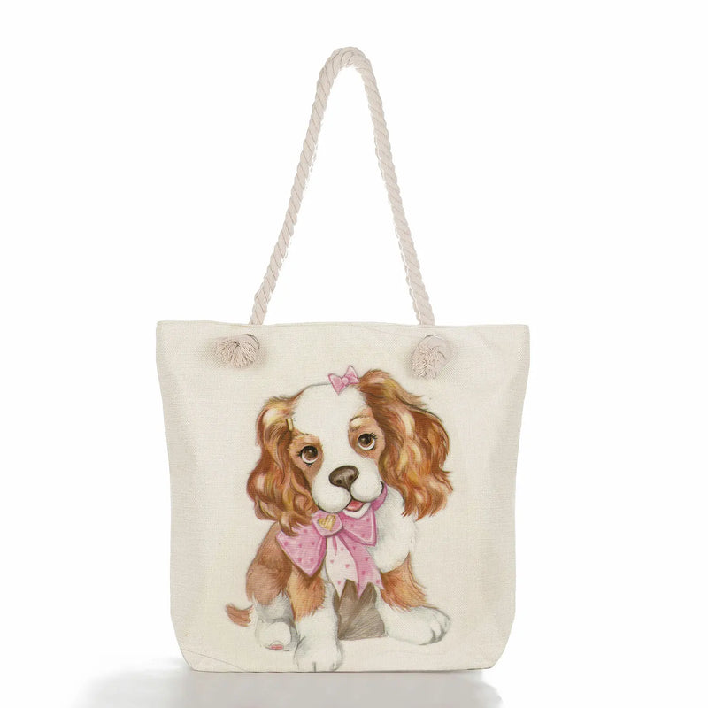 Charles Spaniel Dog Women Handbags Eco Reusable Shoulder Bags Large Capacity
