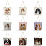 Charles Spaniel Dog Women Handbags Eco Reusable Shoulder Bags Large Capacity