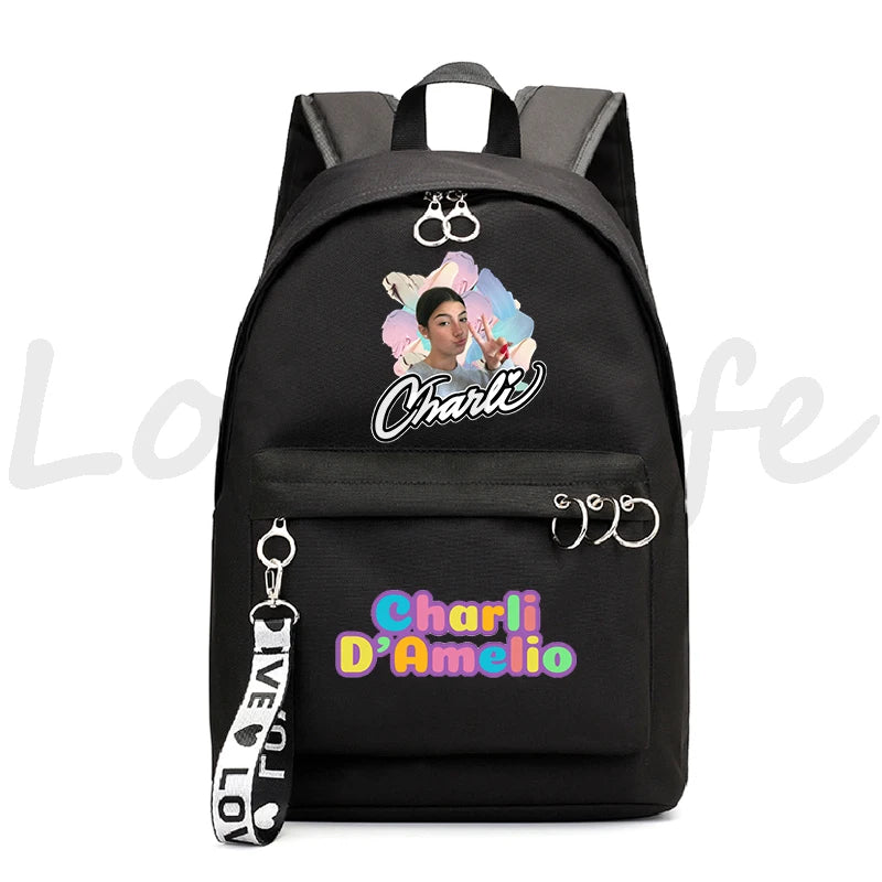 Charli DAmelio Milk Tea Cup School Backpack Girls Chain Accessories Bag