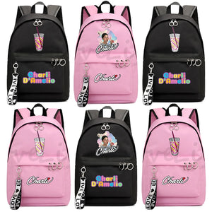Charli DAmelio Milk Tea Cup School Backpack Girls Chain Accessories Bag