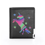 Unicorn Star Leather Wallet Billfold Slim Credit Card Holder Money Bag Pocket
