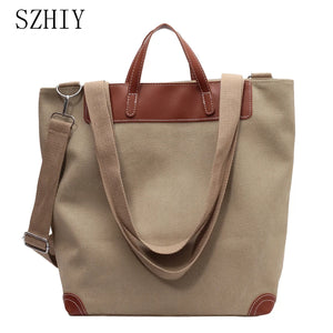 Large Capacity Canvas Bag Women Portable Shoulder Bag Solid Travel Handbag