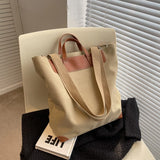 Large Capacity Canvas Bag Women Portable Shoulder Bag Solid Travel Handbag