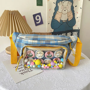 Canvas Women Ita Fanny Pack Clear Window Sling Bags Ladies Waist Belt Bag