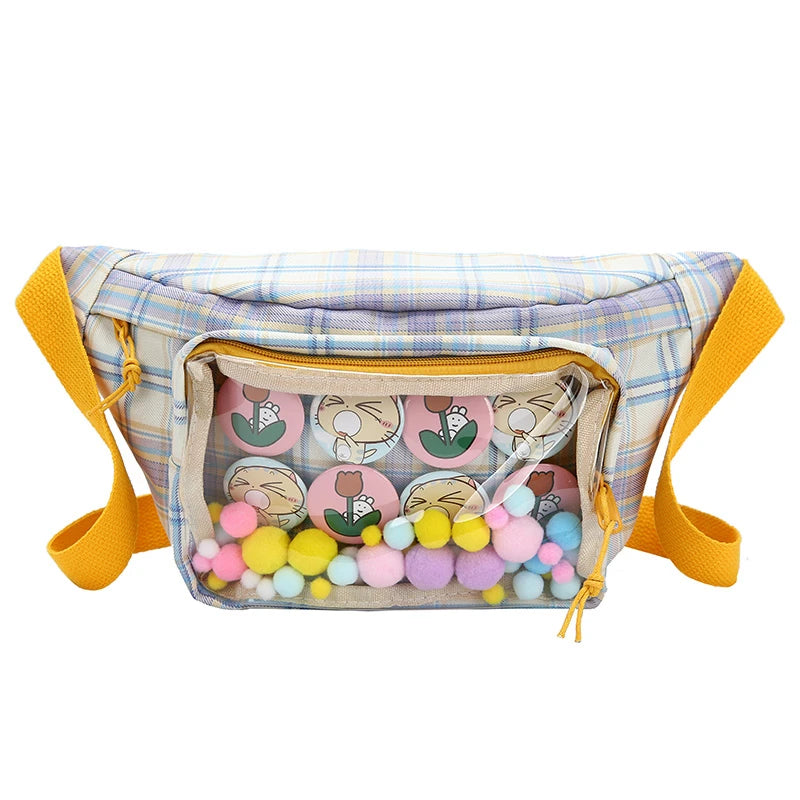 Canvas Women Ita Fanny Pack Clear Window Sling Bags Ladies Waist Belt Bag
