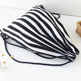 Striped Drawstring Backpack Bag Women Sackpack Cotton Canvas