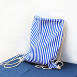 Striped Drawstring Backpack Bag Women Sackpack Cotton Canvas